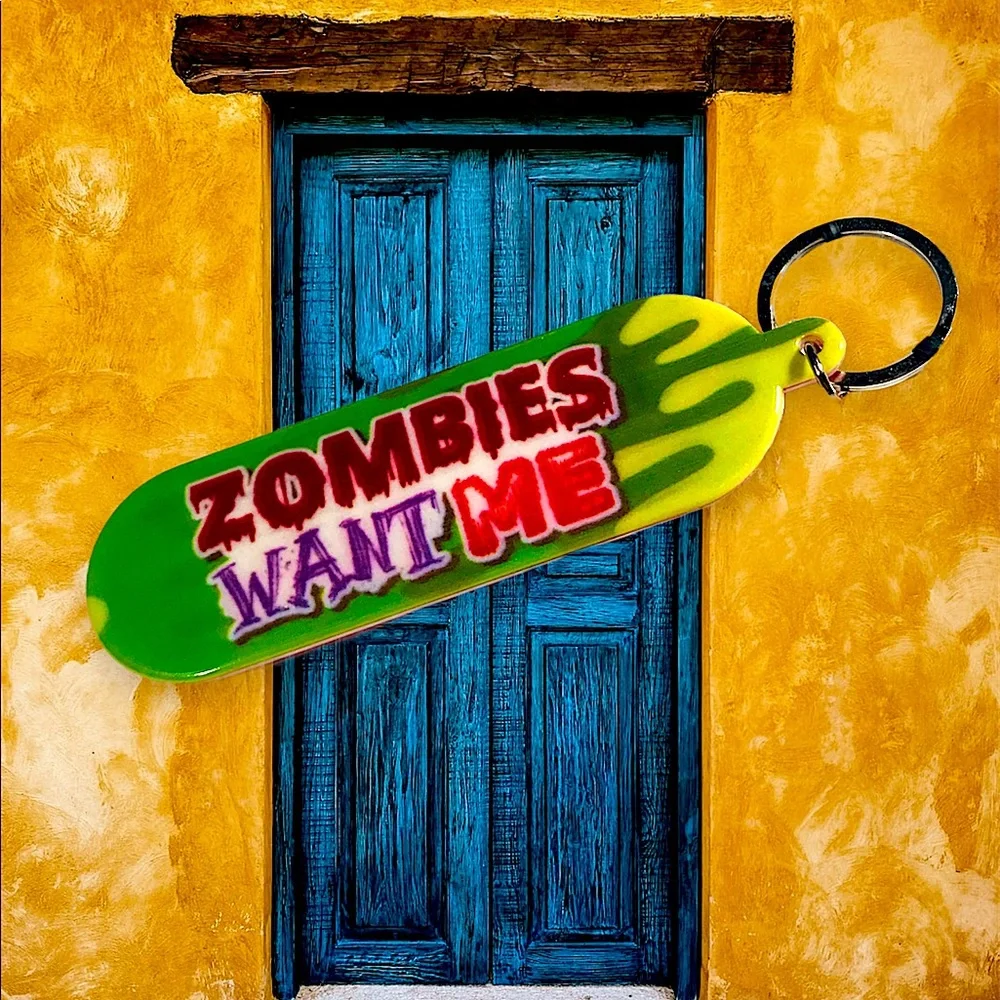 Zombies WANT Me .... For My Brains Retro Keychain